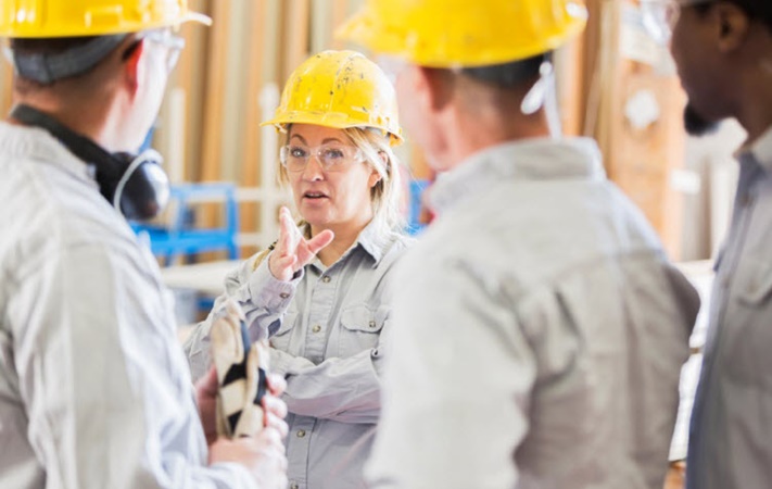 Group of workers talking